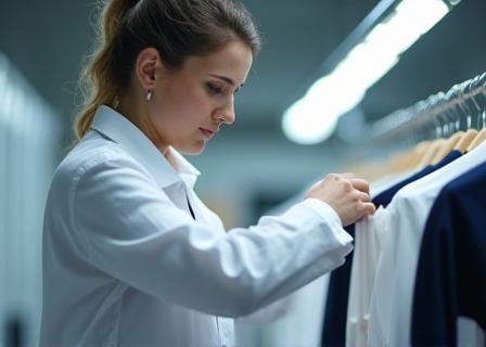 Quality control inspector examining a garment