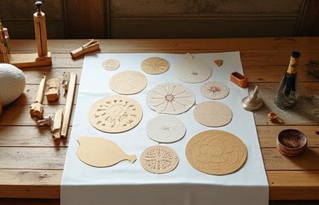 Pattern making tools and designs on a table